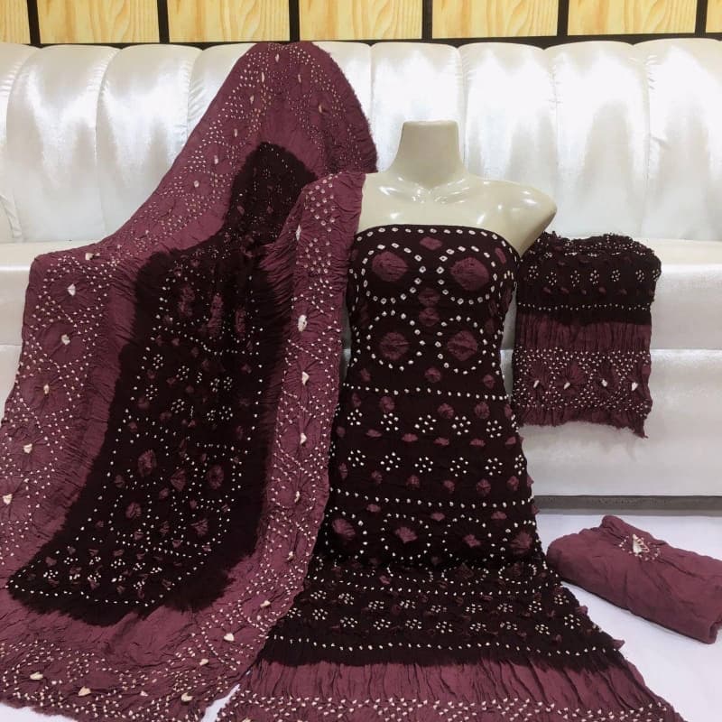 3 pcs Linen handmade chunri suit