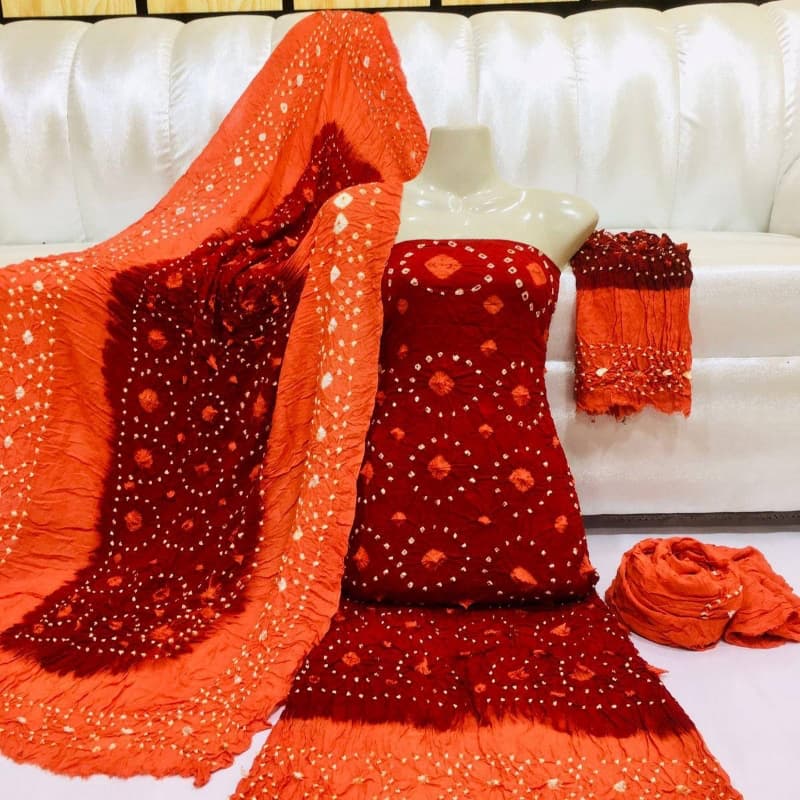 3 pcs Linen handmade chunri suit